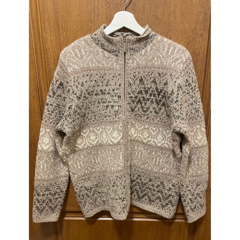 Coldwater Creek Fair Isle Wool Alpaca Cashmere Blend Zip Cardigan Sweater